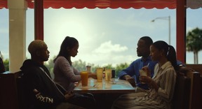 A scene from Waves, featuring, from left, Kelvin Harrison Jr., Taylor Russell, Sterling K. Brown and Renee Elise Goldsberry. (Elevation Pictures)