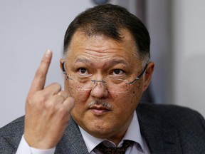 Nurlan Zhumasultanov, chief executive of Kazakh carrier Bek Air, gestures during a news conference dedicated to the recent crash of the company's Fokker 100 passenger jet in Almaty, Kazakhstan Dec. 30, 2019.