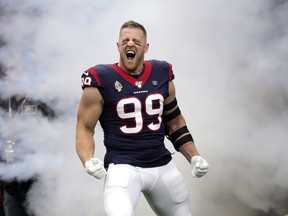 Houston Texans defensive end J.J. Watt tore a chest muscle earlier in the season and was put on IR. (USA TODAY SPORTS)