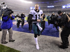 Philadelphia Eagles QB Carson Wentz gets his first career playoff start on Sunday. (GETTY IMAGES)