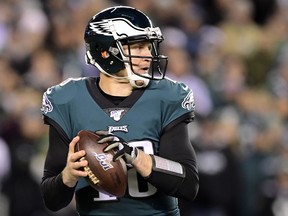 Eagles quarterback Josh McCown drops back to pass during Sunday's game against the Seahawks. (GETTY IMAGES)