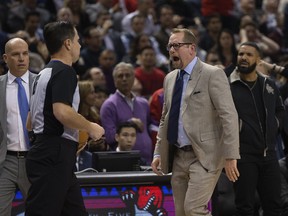 Raptors head coach Nick Nurse leads the league in technical fouls. (STAN BEHAL/Toronto Sun)