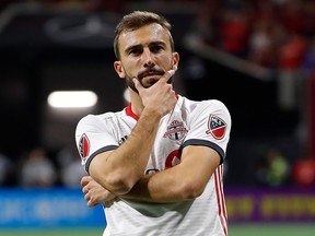 ATLANTA, GEORGIA - OCTOBER 30:  Nicolas Benezet #7 of Toronto FC reacts after scoring a goal in the first half against the Atlanta United during the Eastern Conference Finals between Atlanta United and Toronto FC at Mercedes-Benz Stadium on October 30, 2019 in Atlanta, Georgia. (Photo by Kevin C. Cox/Getty Images)