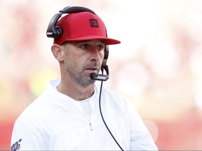 Head coach Kyle Shanahan of the San Francisco 49ers  looks on from the sidelines during the first half of the NFC Divisional Round Playoff game against the Minnesota Vikings at Levi's Stadium on Jan. 11, 2020 in Santa Clara, Calif. (Lachlan Cunningham/Getty Images)