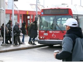 Passengers wait for the bus at the St.Laurent Station due to a broken down LRT at the St. Laurent Station in Ottawa, January 16, 2020.
