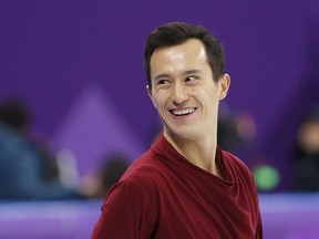 Patrick Chan of Canada during warm-up before his performance in the figure skating men's free skate in Gangneung, South Korea, at the 2018 Winter Olympics on Saturday, Feb. 17, 2018.