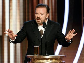 Ricky Gervais hosts the 77th Golden Globe Awards in Beverly Hills January 5, 2020. Paul Drinkwater/NBCUniversal/Handout via REUTERS