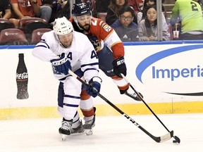 Leafs defenceman Morgan Rielly is out after fracturing his foot against Florida on Sunday. USA TODAY