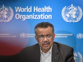 World Health Organization (WHO) Director-General Tedros Adhanom Ghebreyesus speaks during a press conference following a WHO Emergency committee to discuss whether the Coronavirus, the SARS-like virus, outbreak that began in China constitutes an international health emergency, on January 30, 2020 in Geneva.