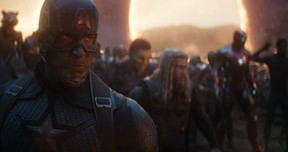 Chris Evans’ Captain America leads the charge in a scene from Marvel Studios’ Avengers: Endgame.