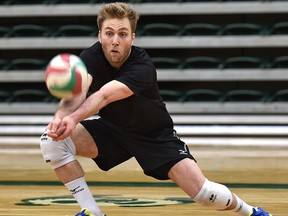 In this Jan. 5, 2016, file photo, Blair Bann of Canada's National Men's Volleyball team practising for a four-team tournament this weekend, with an Olympic berth for the 2016 Games in Rio de Janeiro, at the Saville Centre in Edmonton.