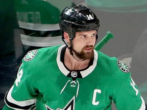 Jamie Benn of the Dallas Stars celebrates after scoring the game-winning goal against the Tampa Bay Lightning on Jan. 27, 2020. (TOM PENNINGTON/Getty Images)