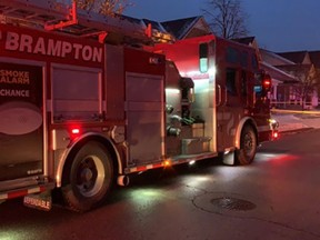 Brampton Fire and Emergency Services shared this photo via Twitter from the scene of a fire in Brampton on Monday afternoon. (Twitter)