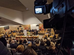 About 1,000 people turned out to the North York Civic Centre for a vigil to remember those killed in this week's jet crash in Iran. (Twitter)