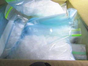 A close-up of packages of suspected methamphetamine.