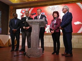 Toronto mayor John Tory, along with city councillors Jim Karygiannis, Cynthia Lai, Michael Thompson and Michael Colle attended a 'solidarity dinner' at Royale Fine Dining & Banquet in Scarborough with members of the local Chinese business community on Thursday