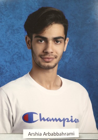 A school photo, part of a memorial to Arshia Arbabbahrami,  at Western Canada High School on January 9, 2020. The grade 12 international student was killed on Flight 752 that went down in Tehran. Jim Wells/Postmedia