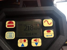 An Oakville driver was nabbed going 218 km/h on Hwy. 400 on Tuesday, the OPP say. (OPP_HSD/Twitter)
