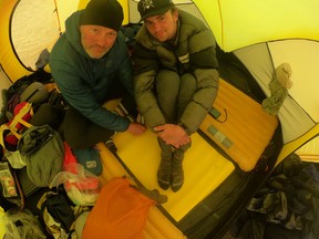 Jamie Clarke (left) and his son, Khobe, are pictured during their Mongolian adventure.