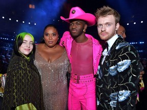 From left to right, Billie Eilish, Lizzo, Lil Nas X, and Finneas O'Connell attend the 62nd annual Grammy Awards at Staples Center in Los Angeles, on Sunday, Jan. 26, 2020.