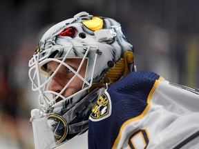 Thought you were sitting pretty with Carter Hutton of the Sabres as one of your fantasy netminders in October? Never mind. (Photo by Harry How/Getty Images)