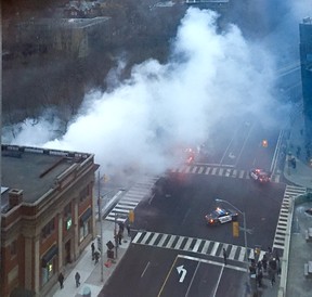 Smoke billowing from the Rosedale Valley near Bloor St. E. and Sherbourne, as seen from the Toronto Sun offices on Sunday, Jan. 12 2020