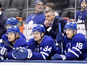 With the Maple Leafs having allowed 18 goals combined in three consecutive losses, head coach Sheldon Keefe has his work cut out. (Nathan Denette/The Canadian Press)