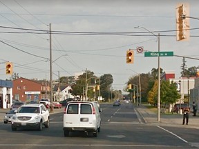 Durham Regional Police say a driver turned left from northbound Park Rd. and headed west on King St. W., a one-way road for eastbound traffic only, and caused a multi-vehicle crash. (Google Maps)