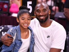 Kobe Bryant is pictured with his daughter Gianna at the WNBA All Star Game at Mandalay Bay Events Center July 27, 2019.