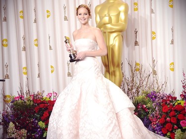 Actress Jennifer Lawrence poses in the press room at the 85th Annual Academy Awards at Hollywood & Highland Center on February 24, 2013 in Hollywood, California.