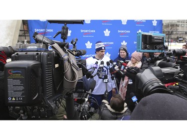 Toronto Maple Leafs held their annual outdoor practice at Nathan Phillips Square (Pictured) Toronto Maple Leafs John Tavares speaks to the media in Toronto on Thursday January 9, 2020. Jack Boland/Toronto Sun/Postmedia Network