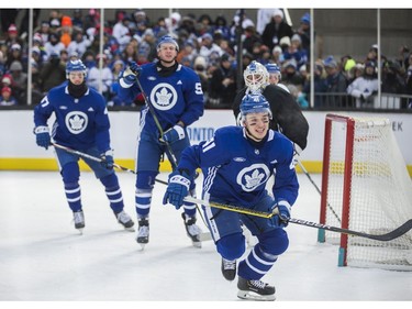 Toronto Maple Leafs Dmytro Timashov (front) during the team's annual outdoor skate at Nathan Philips Square in Toronto, Ont. on Thursday January 9, 2020. Ernest Doroszuk/Toronto Sun/Postmedia