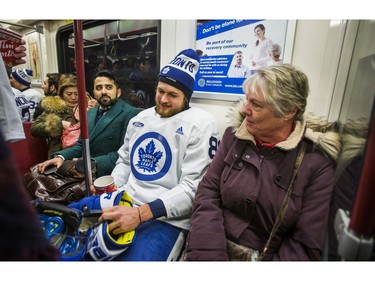 Toronto Maple Leafs William Nylander rides the TTC subway from Union Station in Toronto, Ont. on Thursday January 9, 2020. They were making their way to their annual outdoor public skate at Nathan Philips Square Ernest Doroszuk/Toronto Sun/Postmedia