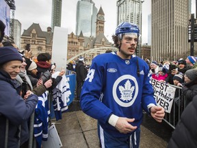 Maple Leafs' Auston Matthews heads off the ice following  the team's annual outdoor practice at Nathan Philips Square in Toronto, Ont. on Thursday January 9, 2020. Ernest Doroszuk/Toronto Sun/Postmedia