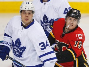 Auston Matthews of the Toronto Maple Leafs (left) and Matthew Tkachuk of the Calgary Flames. (AL CHAREST/Postmedia Network files)