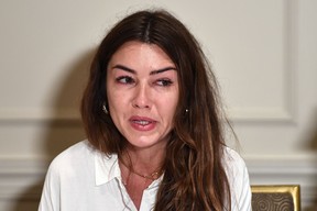 Mimi Haleyi, a former production assistant, alleges being sexually assaulted by movie mogul Harvey Weinstein during a press conference in New York on October 24, 2017. (Jewel SAMADJEWEL SAMAD/AFP/Getty Images)