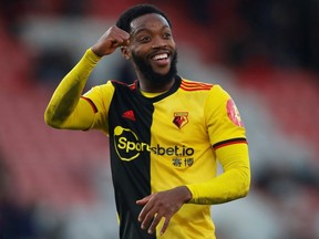 Watford's Nathaniel Chalobah celebrates at the end of his team's match against AFC Bournemouth on Jan. 12, 2020.  (MATTHEW CHILDS/ Reuters)