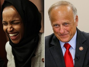 U.S. Rep. Ilhan Omar (D-MN) and U.S. Rep. Steve King (R-IA) are seen in file photos.