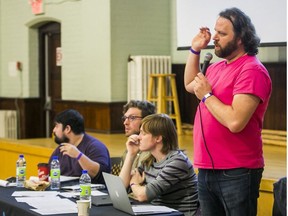 Pride Toronto Board Chair Michael Erickson (from front), along with board members, Christin Milloy, Ande Clumpus  and Brian De Matos during the Pride Annual General Meeting 2019 held at the Native Canadian Centre of Toronto in Toronto, Ont. on Wednesday January 29, 2020.