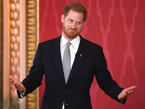 Prince Harry, Duke of Sussex, hosts the Rugby League World Cup 2021 draws at Buckingham Palace on January 16, 2020 in London. (Jeremy Selwyn - WPA Pool/Getty Images)