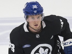 Maple Leafs prospect Rasmus Sandin practices at the Ford Performance Centre in Toronto on Sept. 30, 2019.