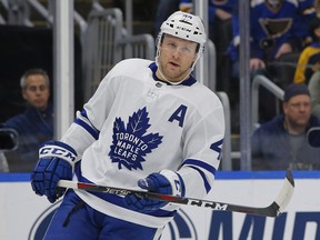 Maple Leafs defenceman Morgan Rielly has not scored since Oct. 25, a span of 29 games, his longest run without a goal since he went 32 games in 2016-17 without scoring. (Billy Hurst/The Associated Press)