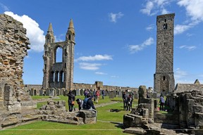 St. Andrews Cathedral may have rotted away, but its beautiful ruins — with walls and spires pecked away by centuries of scavengers — are a delight to explore. (Cameron Hewitt)