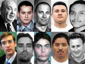 A recent collage of the 10 Most Wanted by the FBI.