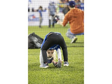 3 year old Maggie Chard, from Brantford tries out her baseball skills, as the Toronto Blue Jays' introduced their new look uniform today at Winter Fest.  Blue Jay  fans enjoyed the carnival atmosphere in a re-imagined Rogers Centre  in Toronto, Ont. on Saturday January 18, 2020. Stan Behal/Toronto Sun/Postmedia Network