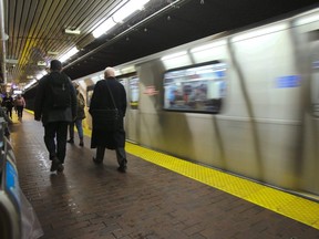 A TTC subway train is seen at King Station in downtown Toronto.