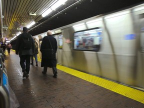 A TTC subway train is seen at King Station in downtown Toronto on April 9, 2019.