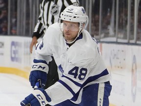 Calle Rosen #48 of the Toronto Maple Leafs skates against the New York Islanders at NYCB Live's Nassau Coliseum on April 01, 2019 in Uniondale, New York. (Photo by Bruce Bennett/Getty Images)