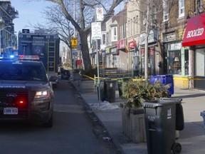 Toronto Police are investigating the city's ninth homicide of the year after a man was gunned down outside a bar on Danforth Ave., just east of Greenwood Ave., on Feb.5, 2020. (Chris oucette/Toronto Sun