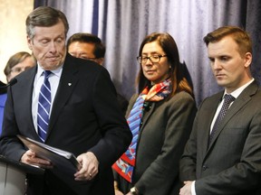 Mayor John Tory (left) and Toronto Councillor Joe Cressy (right) took part in a press conference where they chastised Toronto residents for racism they perceived was connected to the coronavirus. (Veronica Henri, Toronto Sun)
